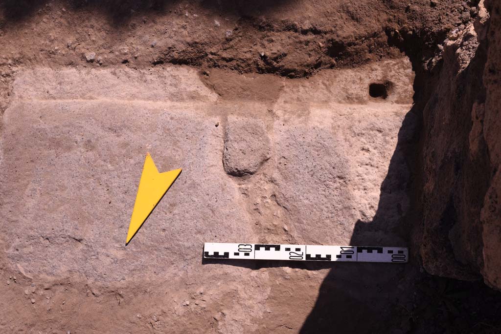 I.4.25 Pompeii. October 2019. Looking south at detail near west end of threshold onto north portico.
Foto Tobias Busen, ERC Grant 681269 DÉCOR