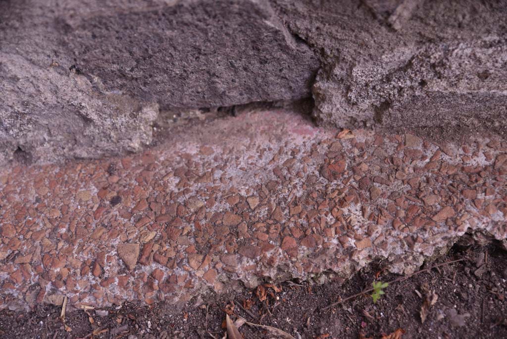 I.4.25 Pompeii. September 2020. Upper Peristyle 56, detail from base of south wall in north-west corner.
Foto Tobias Busen, ERC Grant 681269 DÉCOR.