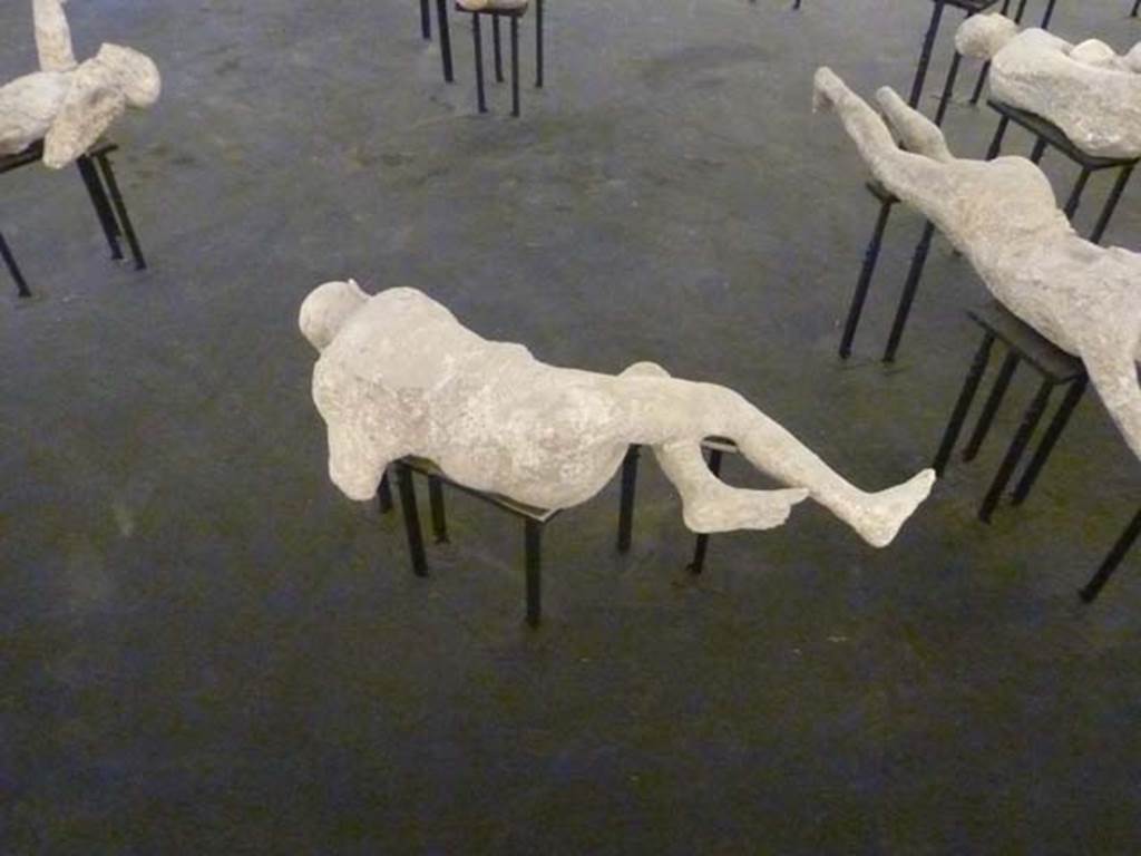 I.5.3 Pompeii. September 2015. Plaster cast of victim numbered 7, on display as an exhibit in the Summer 2015 exhibition in the amphitheatre.