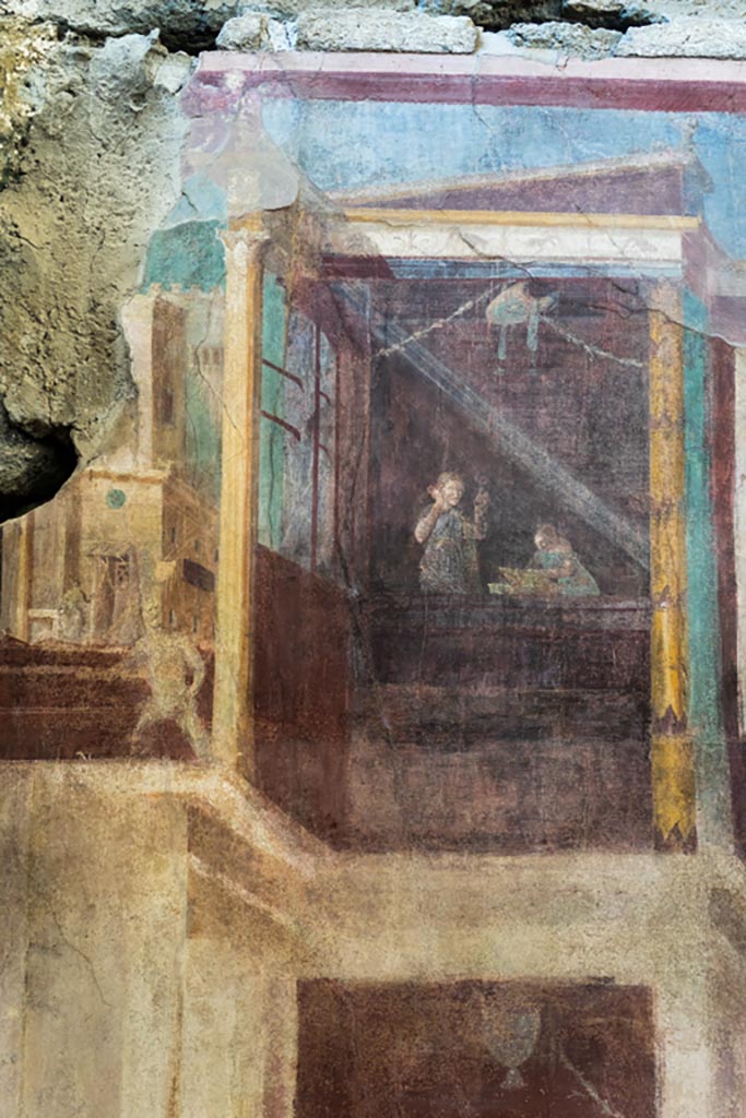 I.6.2 Pompeii. October 2023. 
Detail of figures from upper west end of north wall. Photo courtesy of Johannes Eber.