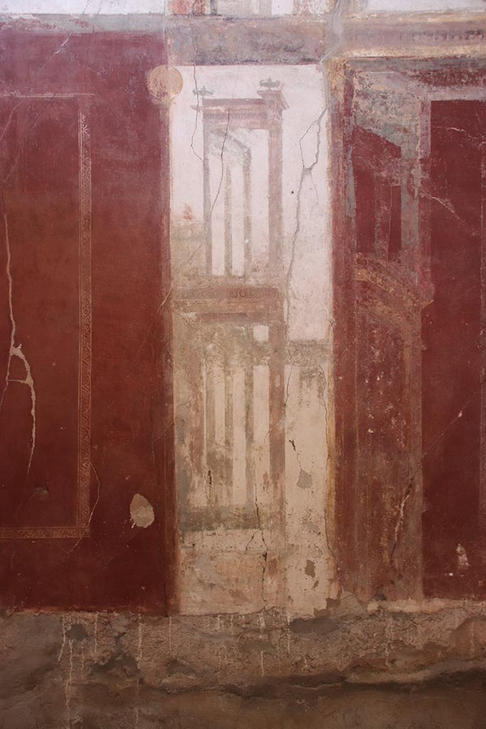 I.6.4 Pompeii. October 2024. 
Room 2, painted decoration at east end of south wall. Photo courtesy of Klaus Heese.