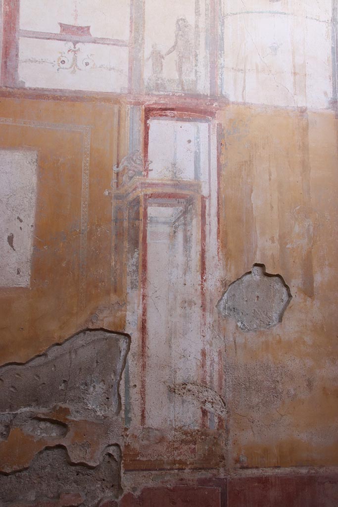 I.6.4 Pompeii. October 2024. 
Room 4, detail of painted decoration from south wall. Photo courtesy of Klaus Heese.