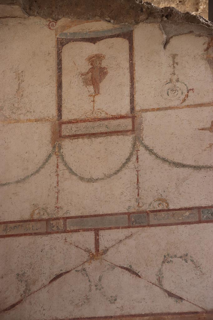I.6.4 Pompeii. October 2024. 
Room 5, detail from upper north-east corner of east wall. Photo courtesy of Klaus Heese.