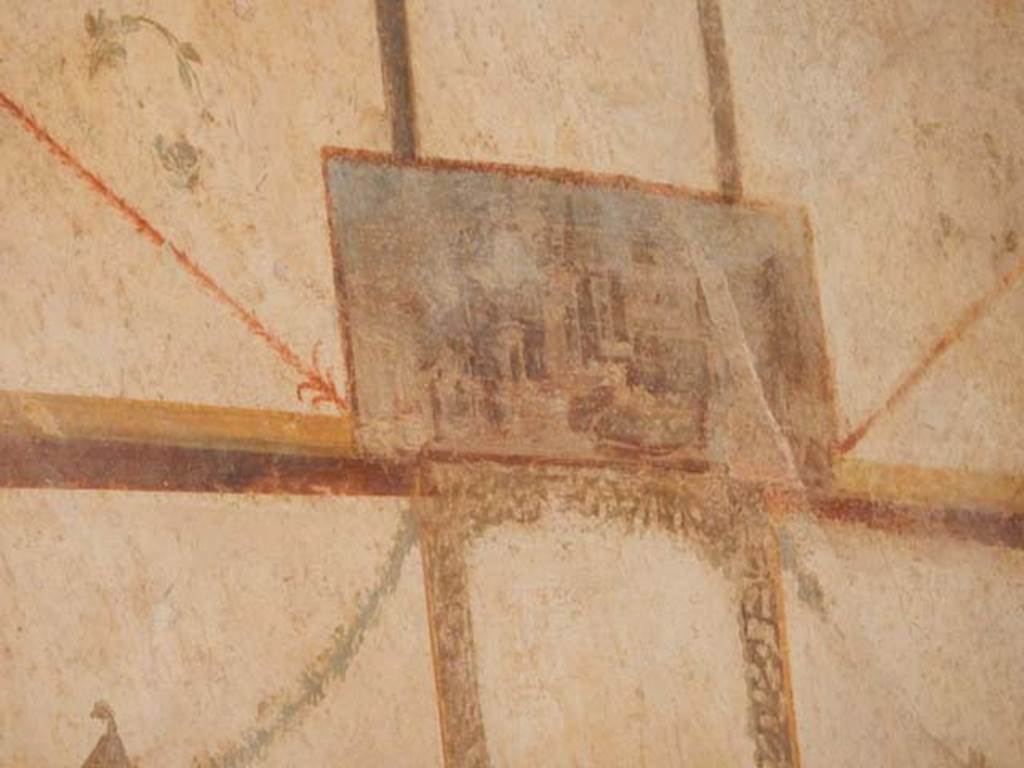 I.6.7 Pompeii. May 2016. Detail of painted panel from upper east end of north wall of large oecus.   Photo courtesy of Buzz Ferebee.