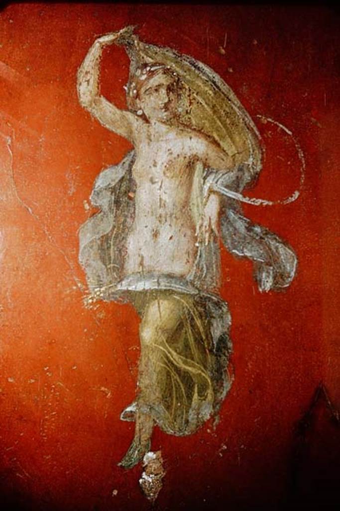 I.6.7 Pompeii. 1959. Detail of painted female flying figure on east wall. Photo by Stanley A. Jashemski.
Source: The Wilhelmina and Stanley A. Jashemski archive in the University of Maryland Library, Special Collections (See collection page) and made available under the Creative Commons Attribution-Non Commercial License v.4. See Licence and use details.
J59f0167