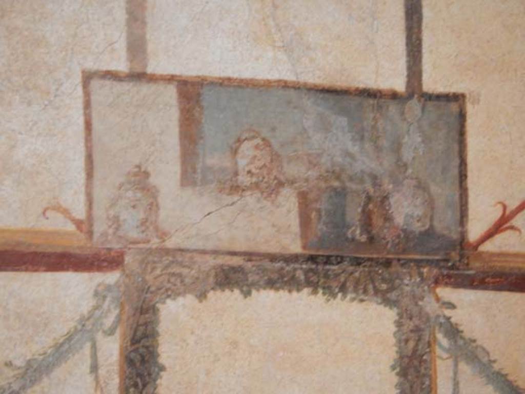 I.6.7 Pompeii. May 2016. Detail of painted panel from south end of east wall of large oecus.  Photo courtesy of Buzz Ferebee.