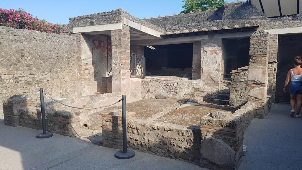 I.6.7 Pompeii. August 2023. Looking south-east across garden area towards rear rooms. Photo courtesy of Maribel Velasco.