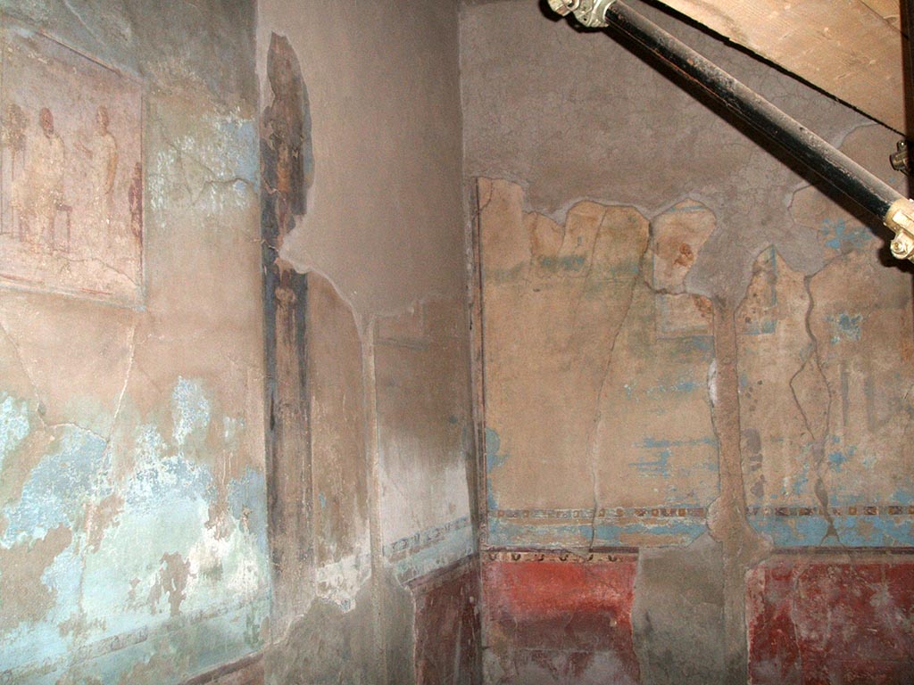I.6.11 Pompeii. December 2004. Atrium, north-west corner, with one painting on the north wall, and one on the west wall.