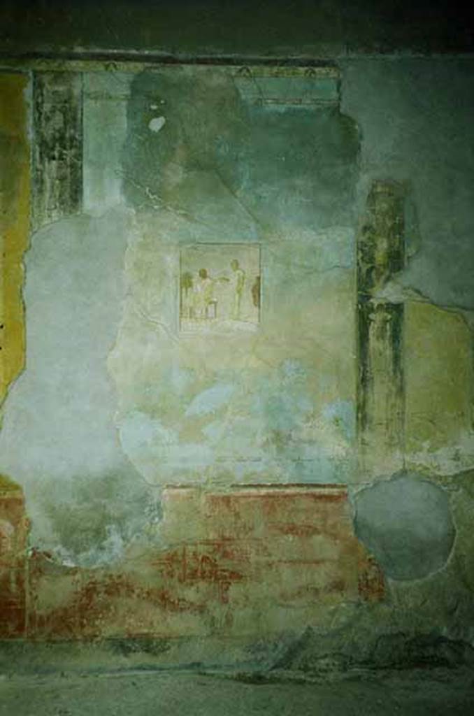 I.6.11 Pompeii. June 2010. Wall painting on west wall of atrium. The house is known as the Casa dei Quadretti Teatrali because of the theatrical scenes painted in the atrium. Photo courtesy of Rick Bauer.