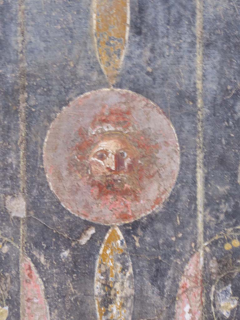 I.6.11 Pompeii. September 2015. 
West wall of atrium, on north side of doorway to cubiculum 4, detail of painted decoration.
Foto Annette Haug, ERC Grant 681269 DÉCOR.