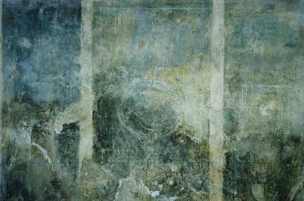 I.6.11 Pompeii. June 2010. East wall of cubiculum 1.
According to PPM, in the middle zone of the black monochrome east wall was a central medallion and paintings in the side panels, but they were not decipherable. 
Photo courtesy of Rick Bauer.
See Carratelli, G. P., 1990-2003. Pompei: Pitture e Mosaici: Vol. I.  Roma: Istituto della enciclopedia italiana, p. 383.