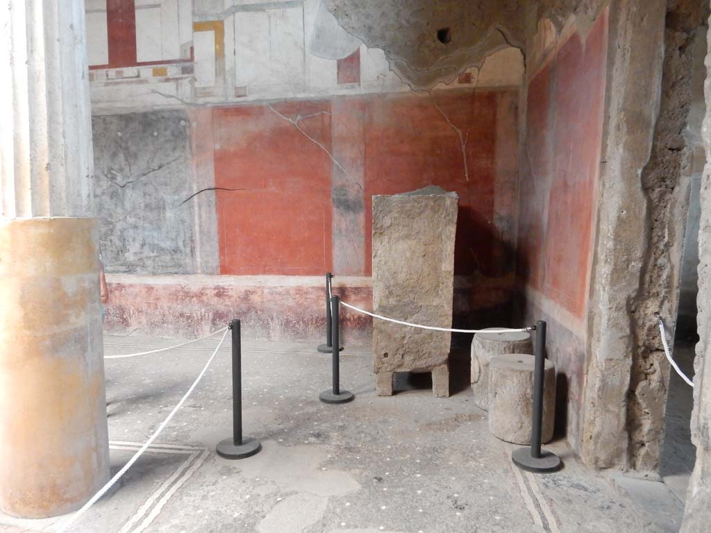 I.6.15 Pompeii. June 2019. Room 4, south-east corner of atrium, and doorway to room 13. 
Photo courtesy of Buzz Ferebee.