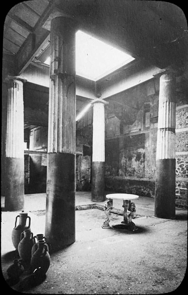 I.6.15 Pompeii. Undated lantern slide. Room 4, looking south-west across tetrastyle atrium.
Photo by permission of the Institute of Archaeology, University of Oxford. File name instarchbx202im 018. Source ID. 44527. 
See photo on University of Oxford HEIR database