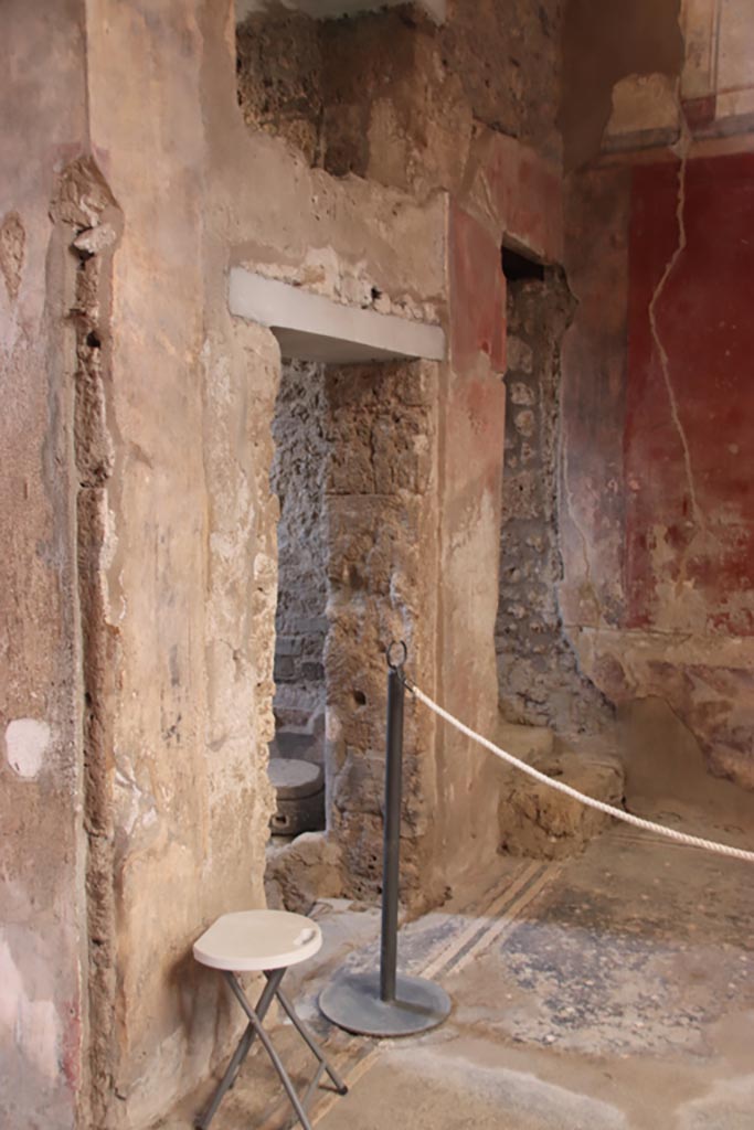 I.6.15 Pompeii. October 2023. 
South-west corner of atrium, with doorway to room 1, kitchen. Photo courtesy of Klaus Heese.