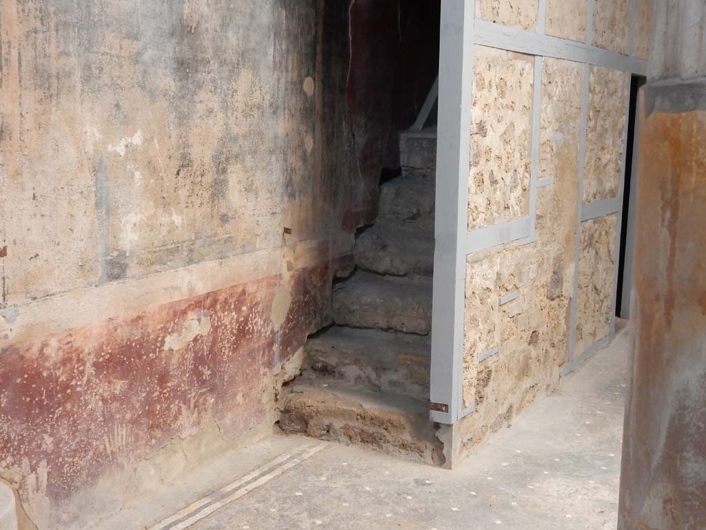 I.6.15 Pompeii. June 2019. Room 3, Stairs to upper floor in north-west corner of atrium.
Photo courtesy of Buzz Ferebee.