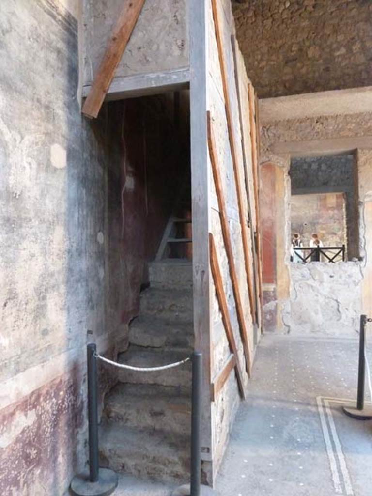 I.6.15 Pompeii. September 2015. Room 3, Stairs to upper floor in north-west corner of atrium.