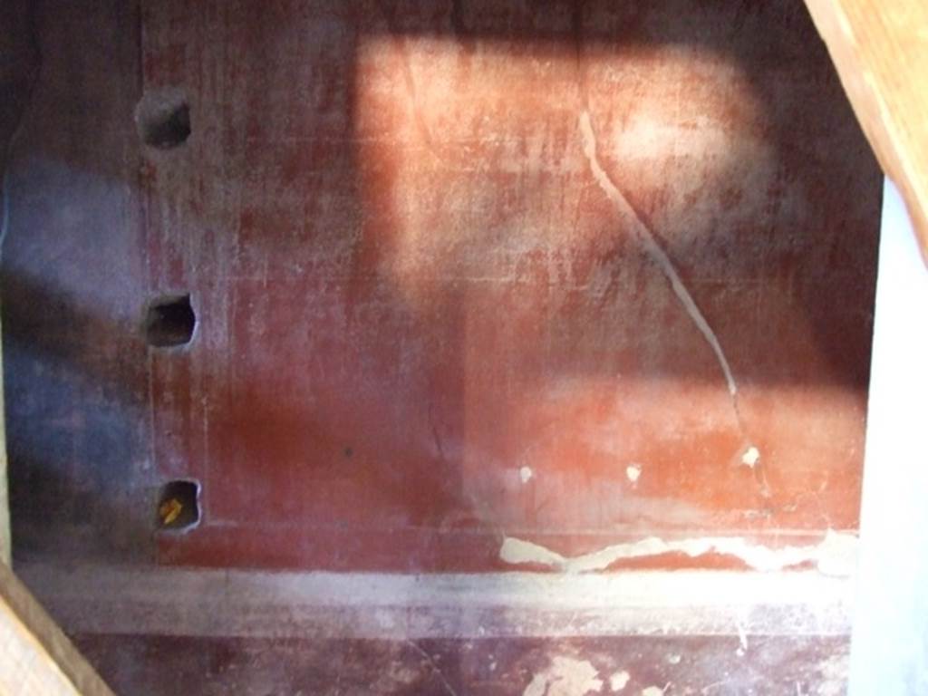I.6.15 Pompeii. March 2009. Room 5, west wall with shelving supports in cupboard or recess under stairs.