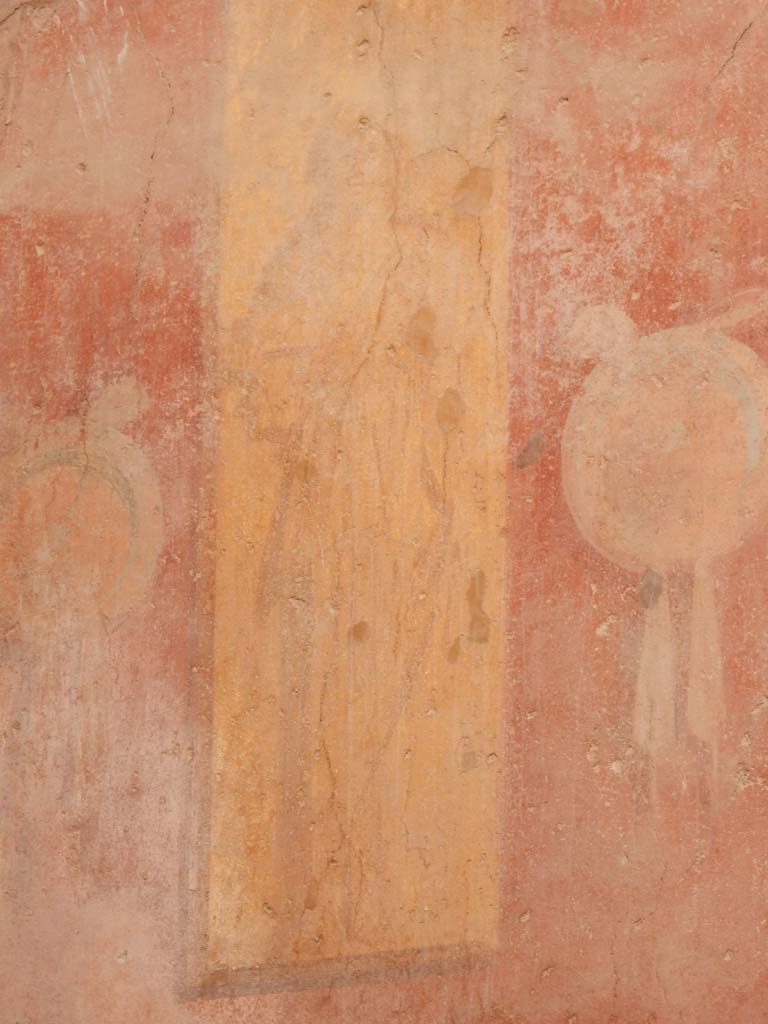 I.6.15 Pompeii. June 2019. Room 9, painted panel from west end of north wall.
Photo courtesy of Buzz Ferebee.