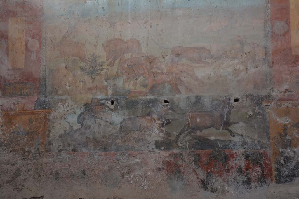 I.6.15 Pompeii. March 2019. Room 9, looking towards hunt painting on north wall.   
Foto Annette Haug, ERC Grant 681269 DÉCOR