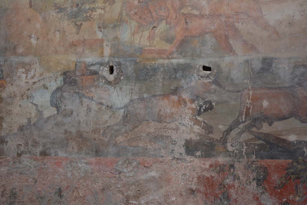 I.6.15 Pompeii. March 2019. Room 9, detail from hunt painting on north wall.   
Foto Annette Haug, ERC Grant 681269 DÉCOR
