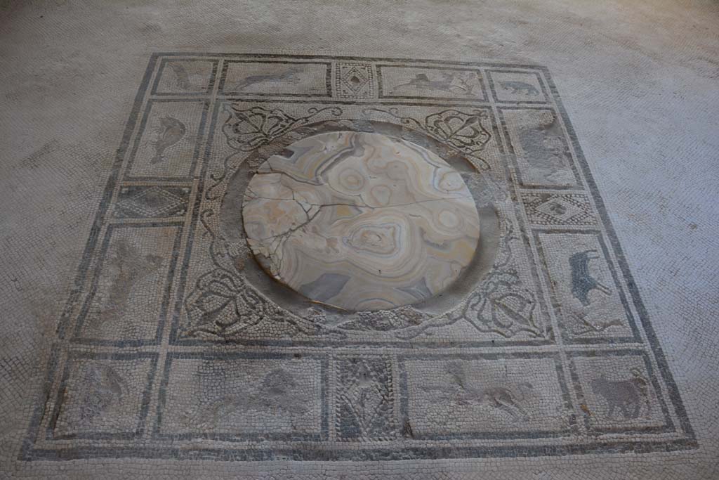 I.7.1 Pompeii. October 2019. Detail of mosaic emblema in centre of tablinum floor.
Foto Annette Haug, ERC Grant 681269 DÉCOR.