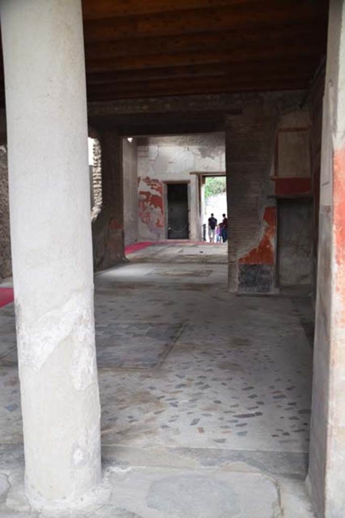 I.7.1 Pompeii. November 2016. 
Looking north across oecus, through tablinum to atrium and entrance doorway, from north portico of peristyle.
Photo courtesy of Marie Schulze.