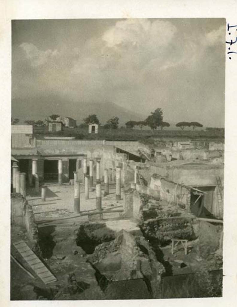 I.7.1 Pompeii. 1937-39. Looking north from above rooms below rear of south side of peristyle. Photo courtesy of American Academy in Rome, Photographic Archive. 
Warsher collection no. 546.