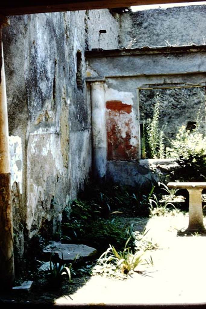 I.7.7 Pompeii. 1961. Looking towards south-west corner of pseudoperistyle. The cast of the tree root can be seen next to the south wall.  Photo by Stanley A. Jashemski.
Source: The Wilhelmina and Stanley A. Jashemski archive in the University of Maryland Library, Special Collections (See collection page) and made available under the Creative Commons Attribution-Non Commercial License v.4. See Licence and use details.
J61f0806