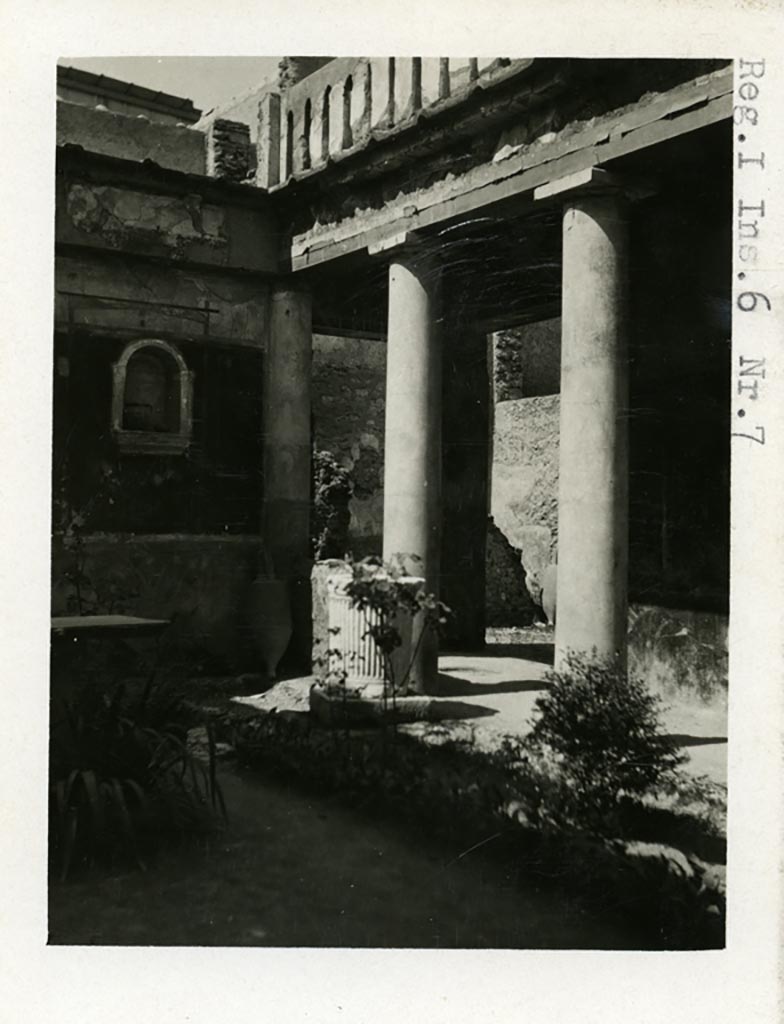 I.7.7 Pompeii but shown on photo as I.6.7. Pre-1937-39. Looking towards north-west corner of pseudo-peristyle.
Photo courtesy of American Academy in Rome, Photographic Archive. Warsher collection no. 1858.