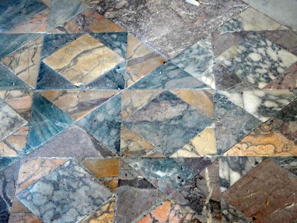 I.7.11 Pompeii. May 2017. Detail of marble-tiled flooring in triclinium. Photo courtesy of Buzz Ferebee.