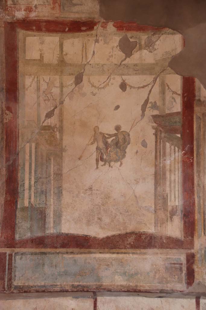 I.7.11 Pompeii. September 2021. 
Painted panel at west end of north wall. Photo courtesy of Klaus Heese.