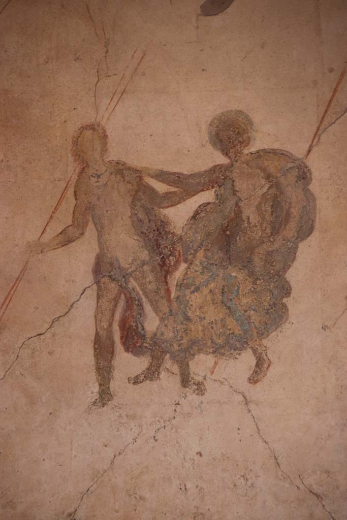 I.7.11 Pompeii. September 2021. 
Detail of painted decoration from centre of panel at west end of north wall. Photo courtesy of Klaus Heese.