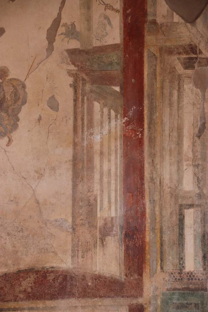 I.7.11 Pompeii. September 2021. 
Detail of painted decoration from panel at west end of north wall. Photo courtesy of Klaus Heese.