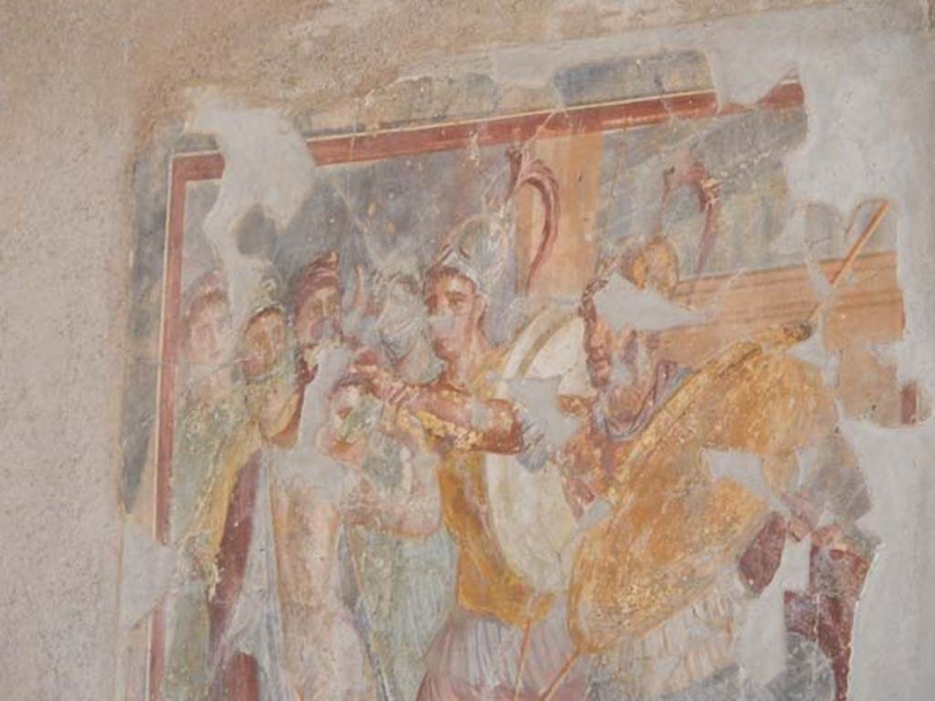 I.7.11 Pompeii. May 2017. Detail from wall painting of Helen and Menelaus, now on east wall. Photo courtesy of Buzz Ferebee.