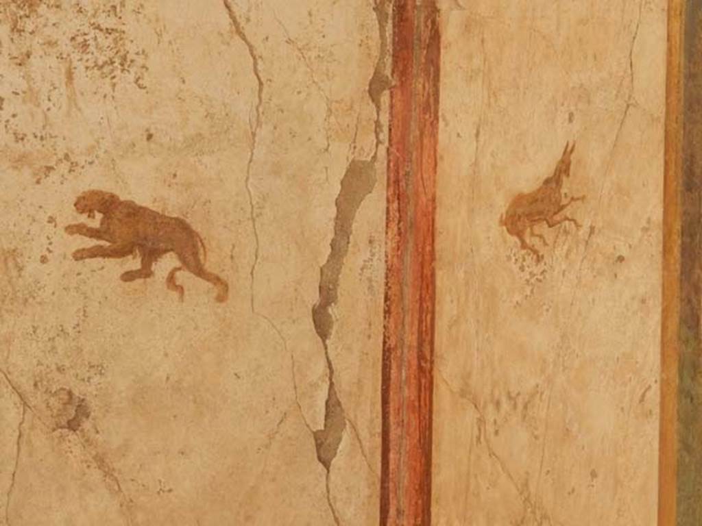 I.7.11 Pompeii. May 2017. Detail of painted panels in south-east corner of exedra.  Photo courtesy of Buzz Ferebee.