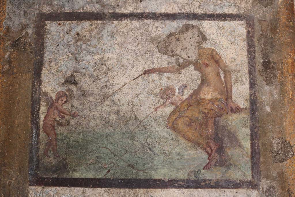 I.7.11 Pompeii. December 2018.  
Wall painting of Venus or Aphrodite Pescatrice from west wall of bedroom on west side of atrium. Photo courtesy of Aude Durand.