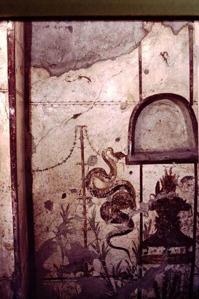 I.7.11 Pompeii. 1968. Lararium on west wall. Photo by Stanley A. Jashemski.
Source: The Wilhelmina and Stanley A. Jashemski archive in the University of Maryland Library, Special Collections (See collection page) and made available under the Creative Commons Attribution-Non Commercial License v.4. See Licence and use details.
J68f0414