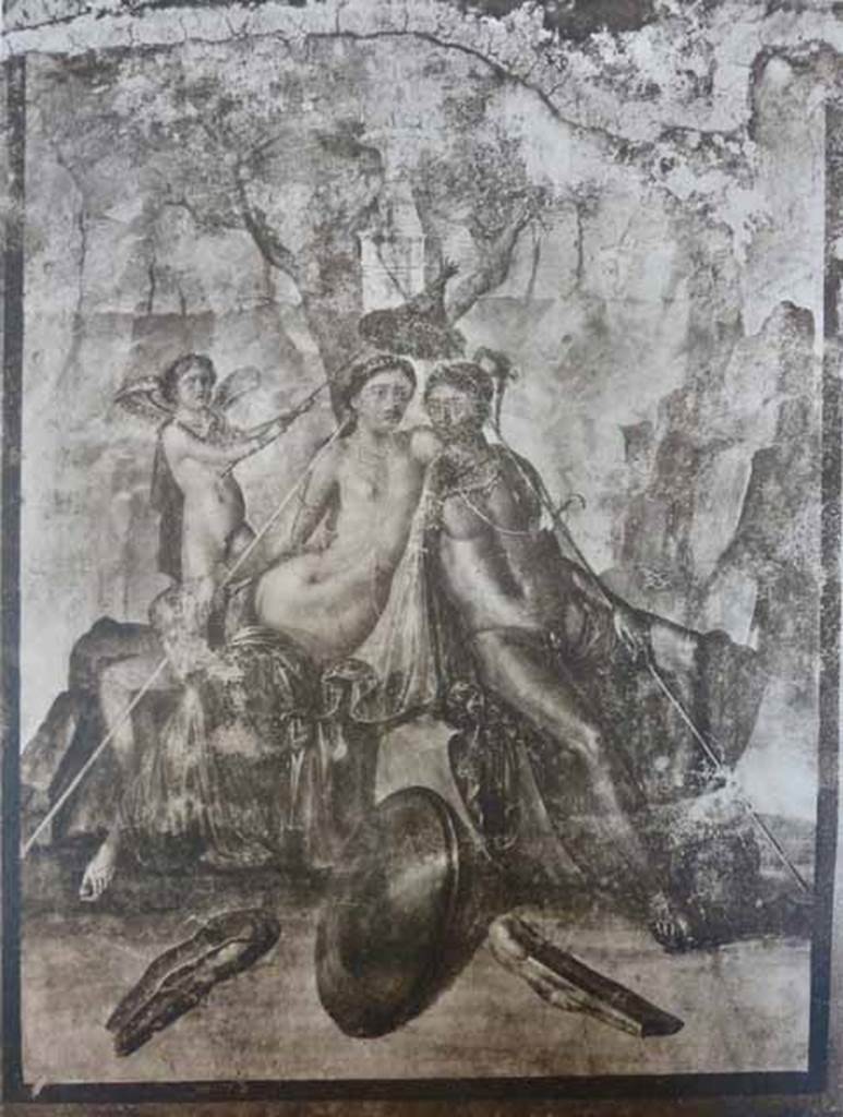 I.7.12 Pompeii. Wall painting of Mars and Venus, on west wall of north-portico, when first excavated.