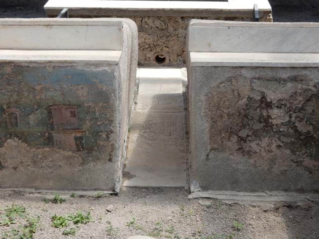I.7.12 Pompeii. May 2017. Two panels at south end of summer triclinium. Photo courtesy of Buzz Ferebee.