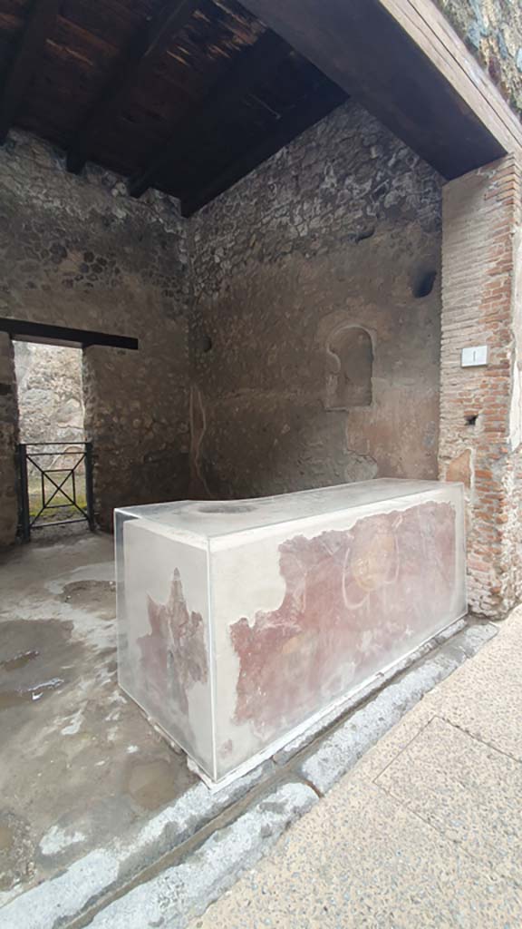 I.8.1 Pompeii. July 2021. Looking across counter towards south-west corner and west wall.
Foto Annette Haug, ERC Grant 681269 DÉCOR.