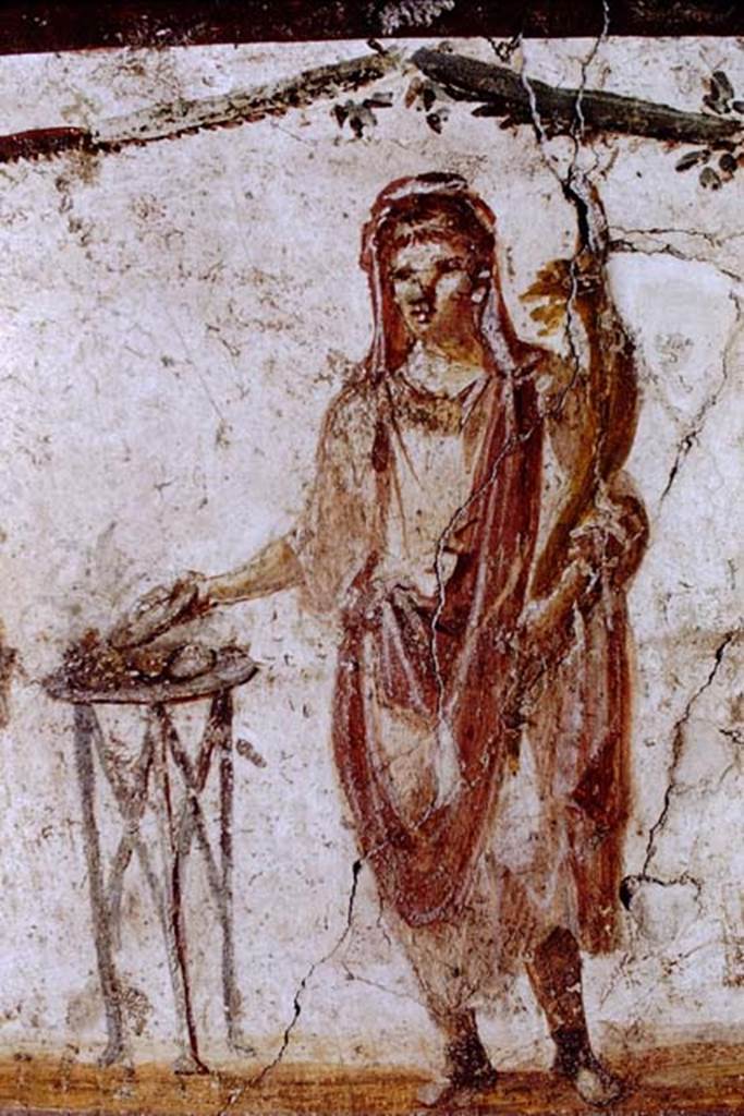 I.8.8 Pompeii. 1968. Detail of Genius and altar from lararium on south wall.  Photo by Stanley A. Jashemski.
Source: The Wilhelmina and Stanley A. Jashemski archive in the University of Maryland Library, Special Collections (See collection page) and made available under the Creative Commons Attribution-Non-Commercial License v.4. See Licence and use details.
J68f0640