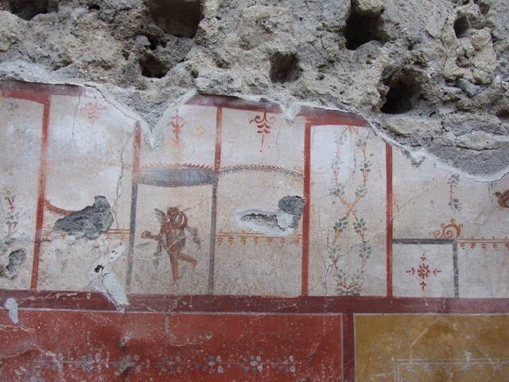 I.8.14 Pompeii. December 2007. Room 9, upper north wall with detail of painted plaster.