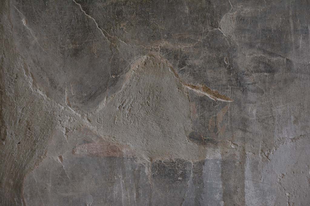 I.8.17 Pompeii. March 2019. Room 7, detail of remaining painted bird from centre of black side panel on west wall at north end.   
Foto Annette Haug, ERC Grant 681269 DÉCOR.