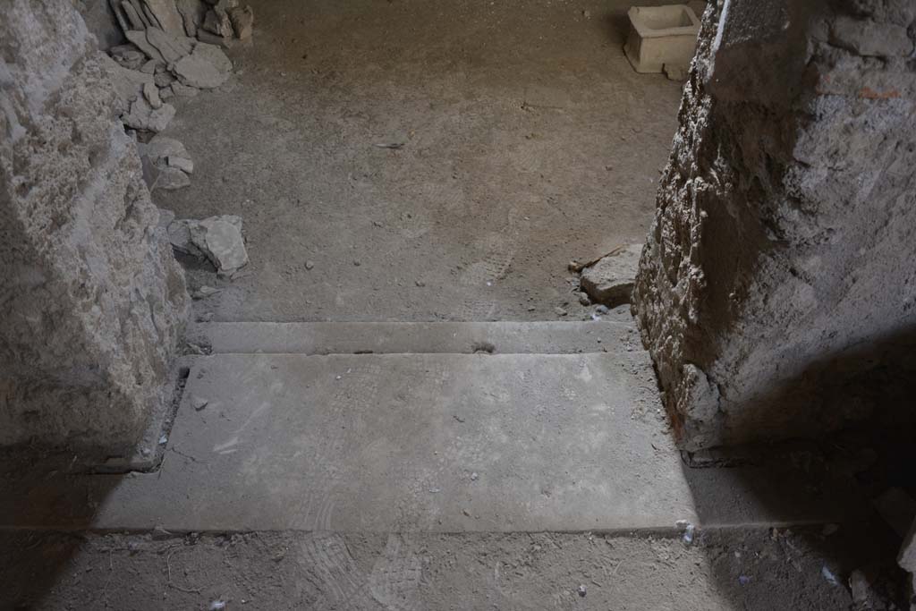 I.8.17 Pompeii. March 2019. Room 8, doorway threshold with step from atrium 3, looking south across flooring.
Foto Annette Haug, ERC Grant 681269 DÉCOR.