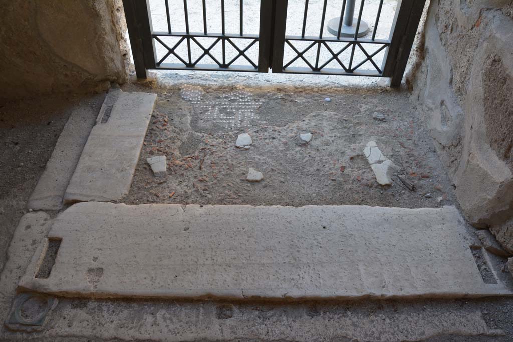 I.8.17 Pompeii. October 2019. Prothyrum 1. Looking west across doorway threshold with mosaic floor. 
Foto Annette Haug, ERC Grant 681269 DÉCOR.
