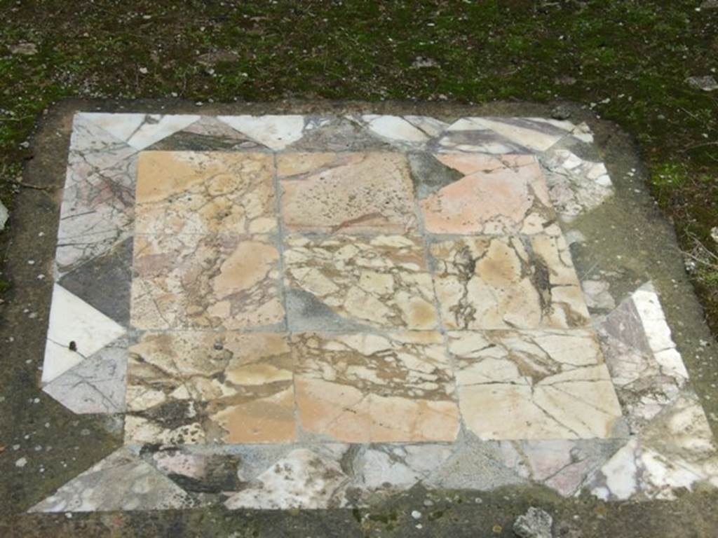 I.9.1 Pompeii. March 2009. Room 10, marble emblema in middle of floor of ala.