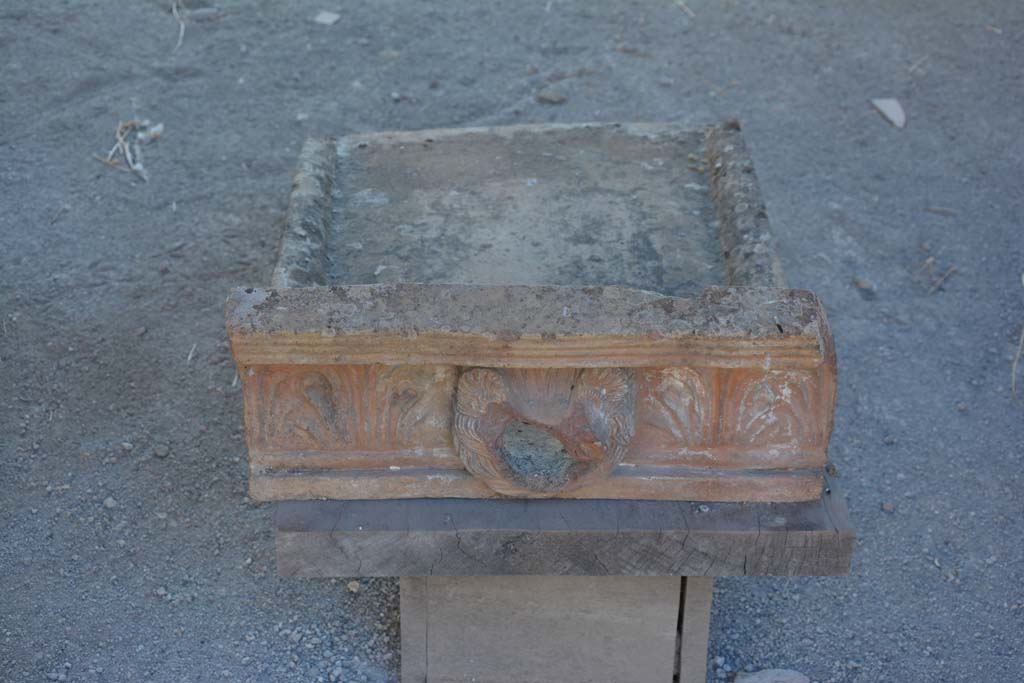 I.9.1 Pompeii. October 2019. Room 2, terracotta grondaia or waterspout.
Foto Annette Haug, ERC Grant 681269 DÉCOR.