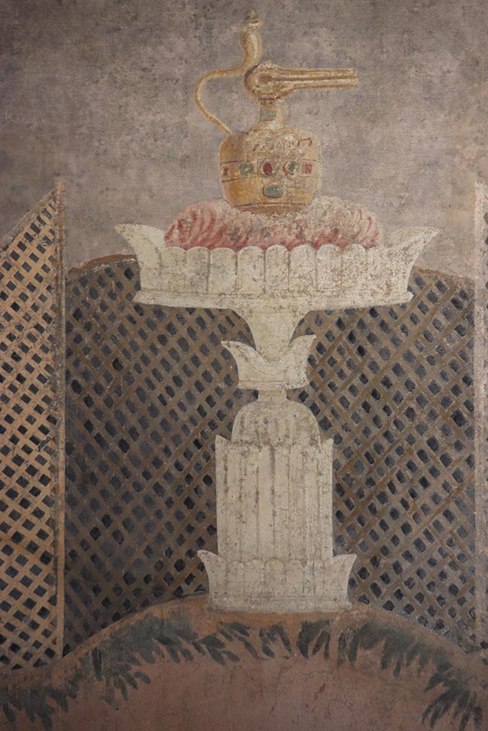 I.9.5 Pompeii. October 2022. Room 1, detail from east wall at south end. Photo courtesy of Klaus Heese.