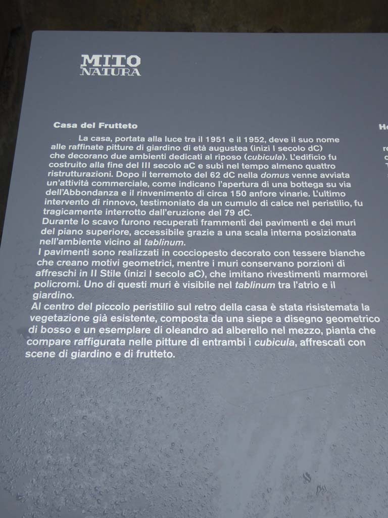 I.9.5 Pompeii. January 2017. Information card, in italian, from house.
Foto Annette Haug, ERC Grant 681269 DÉCOR.