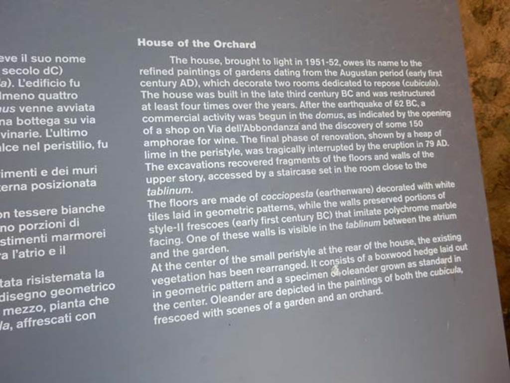 I.9.5 Pompeii. May 2016. Information card from house. Photo courtesy of Buzz Ferebee.